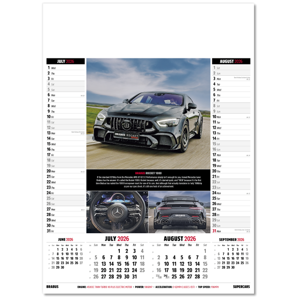 Supercars Memo Wall Calendar