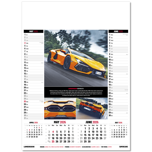 Supercars Memo Wall Calendar